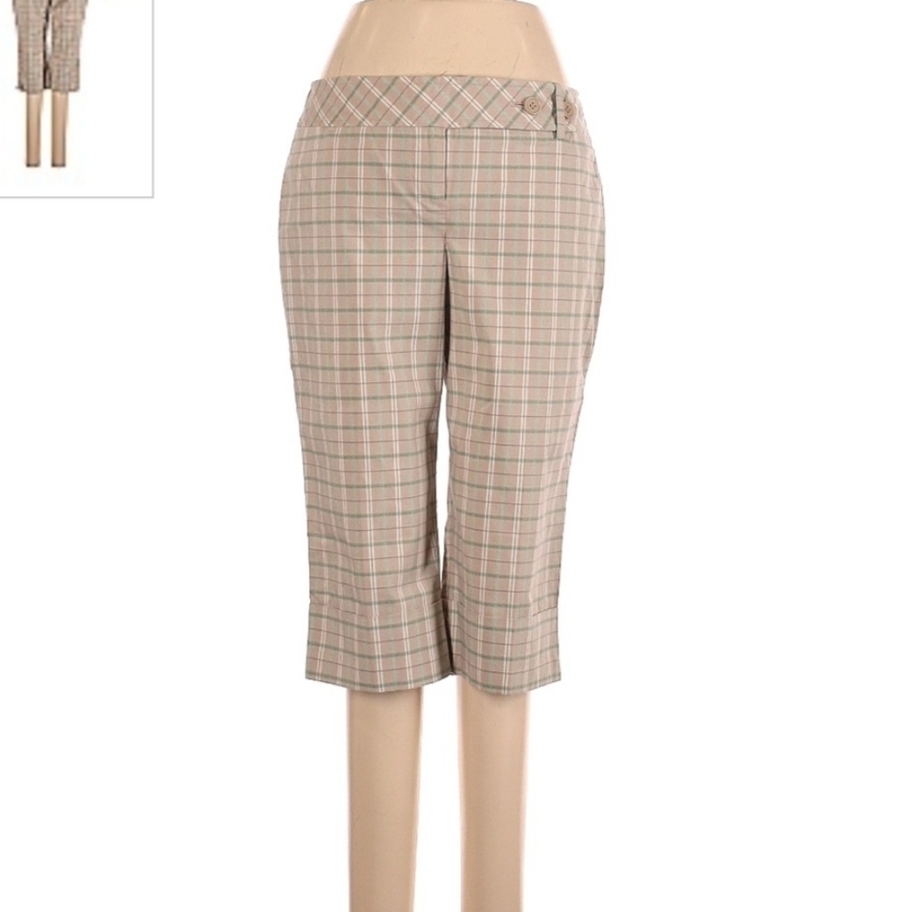 Ann Taylor LOFT Tan Plaid Capri Cropped Pants Marisa Women's Size 4 Neutral EUC